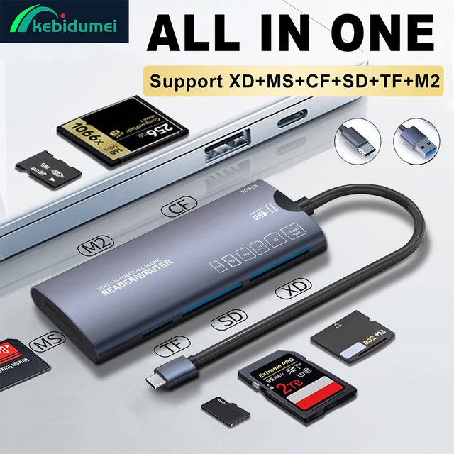 Kebidumei All-in-One Multifunktions-Kartenleser mit USB 2.0, USB-A und USB-C für SD, TF, XD, CF, M2 und MS Speicherkarten zur Hochgeschwindigkeits-Datenübertragung - Bild 1