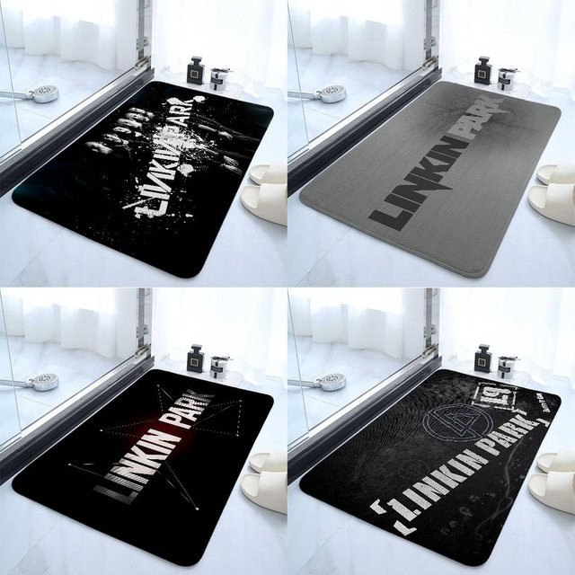 L-Linkin Anti-Rutsch Fußmatte aus Polyester in Schwarz mit modernem Grafikdesign, B/T: 60 x 40 cm - Bild 1