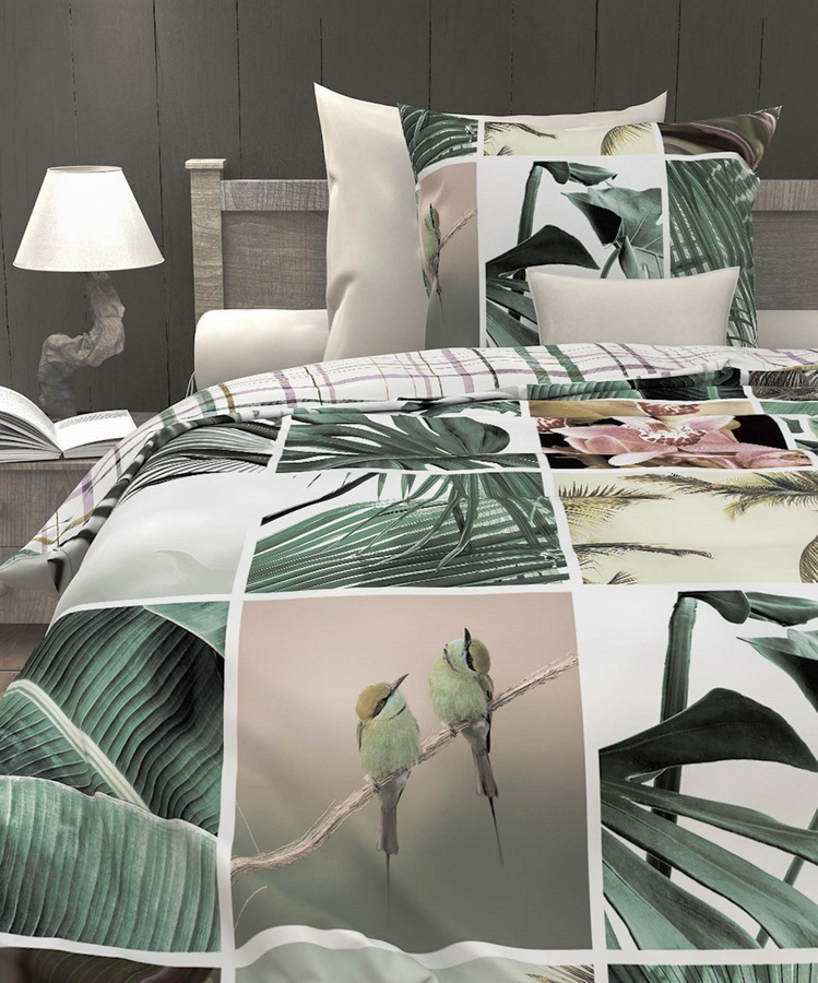 Heckett & Lane Cotton Bettwäsche Talbot Leave Grün mit floralem Dschungel-Design, Set bestehend aus Bettbezug und Kissenbezug, B/H: 155 x 220 cm und 80 x 80 cm - Bild 1