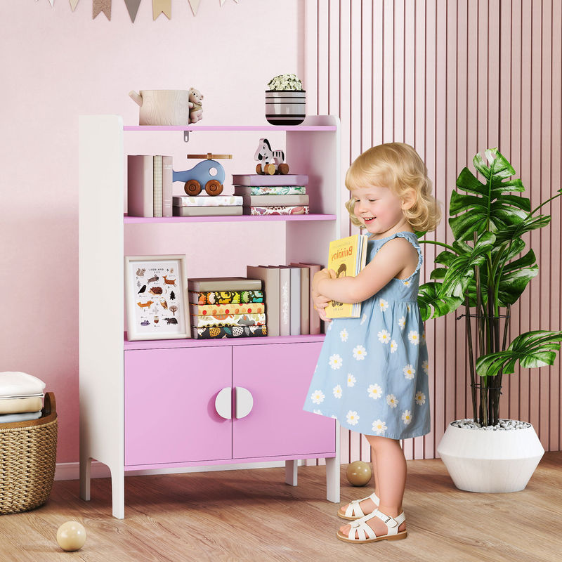 AIYAPLAY Kinderregal mit 2 offenen Ablagen und 2 Schränken, Spielzeugregal für das Kinderzimmer in Rosa, B/T/H: 60 x 35 x 100 cm - Bild 2