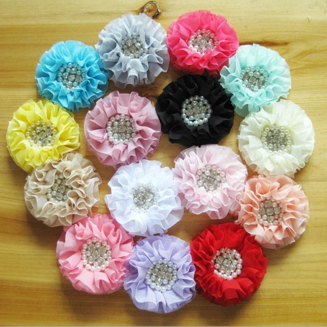 Haarschmuck Chiffon Blume mit Perle und Strass, 5 Teile, Mädchen - Bild 1