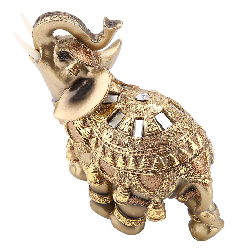 Tooarts Elefantenstatue in Gold als Feng Shui Glücksbringer aus Kunstharz für deine Heimdekoration - Bild 6
