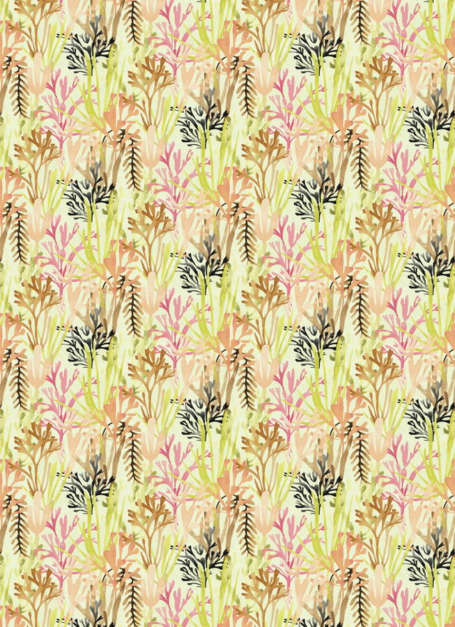 Élitis Tapete Algues in Grün und Pink mit botanischem Floral-Design und mattem Finish - Bild 1