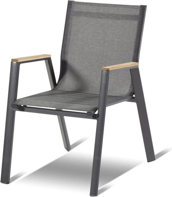 Hartman Aruba Stapelsessel in Xerix/Anthrazit mit Armlehnen aus Teak und Textilene-Bezug - Bild 1