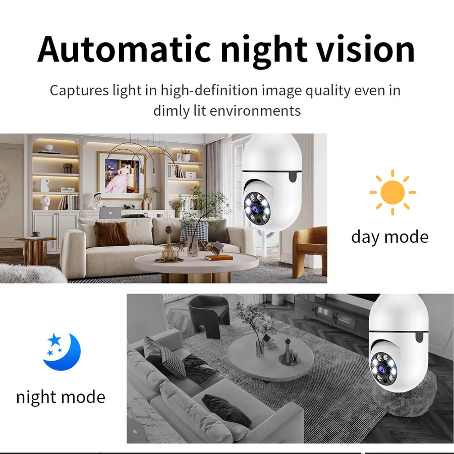 PYLV E27 WLAN Glühbirnen-Überwachungskamera mit 2MP Auflösung, 360° Panorama, Menschenerkennung und Nachtsicht in Weiß - Bild 6