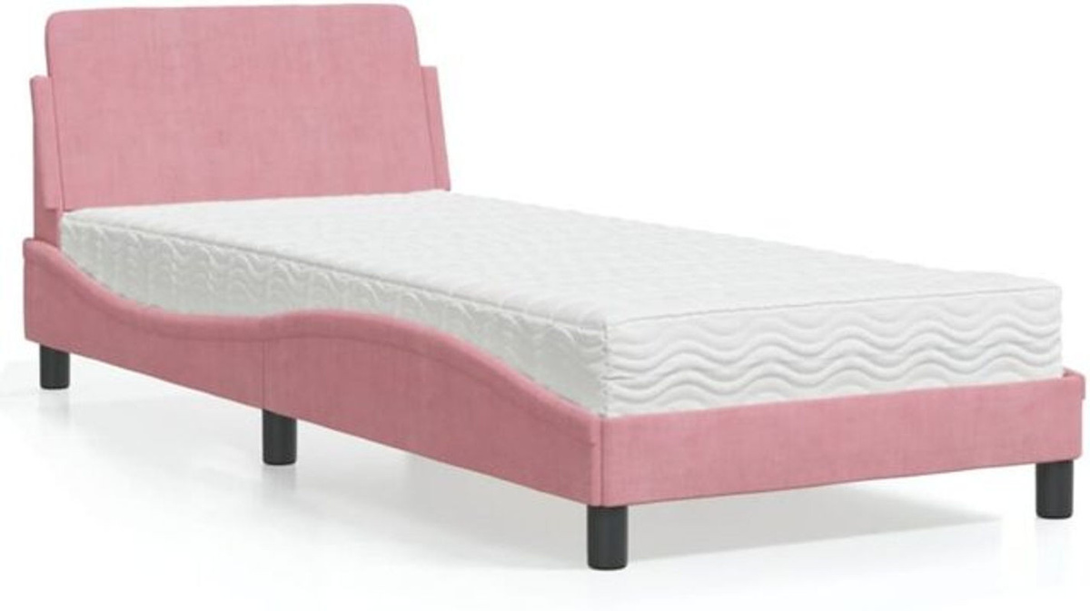 Polsterbett Dover von Vidaxl mit Matratze in Rosa und Weiß, modernes Samt-Bett aus Metall und Holzwerkstoff, B/T: 90 x 200 cm - Bild 1