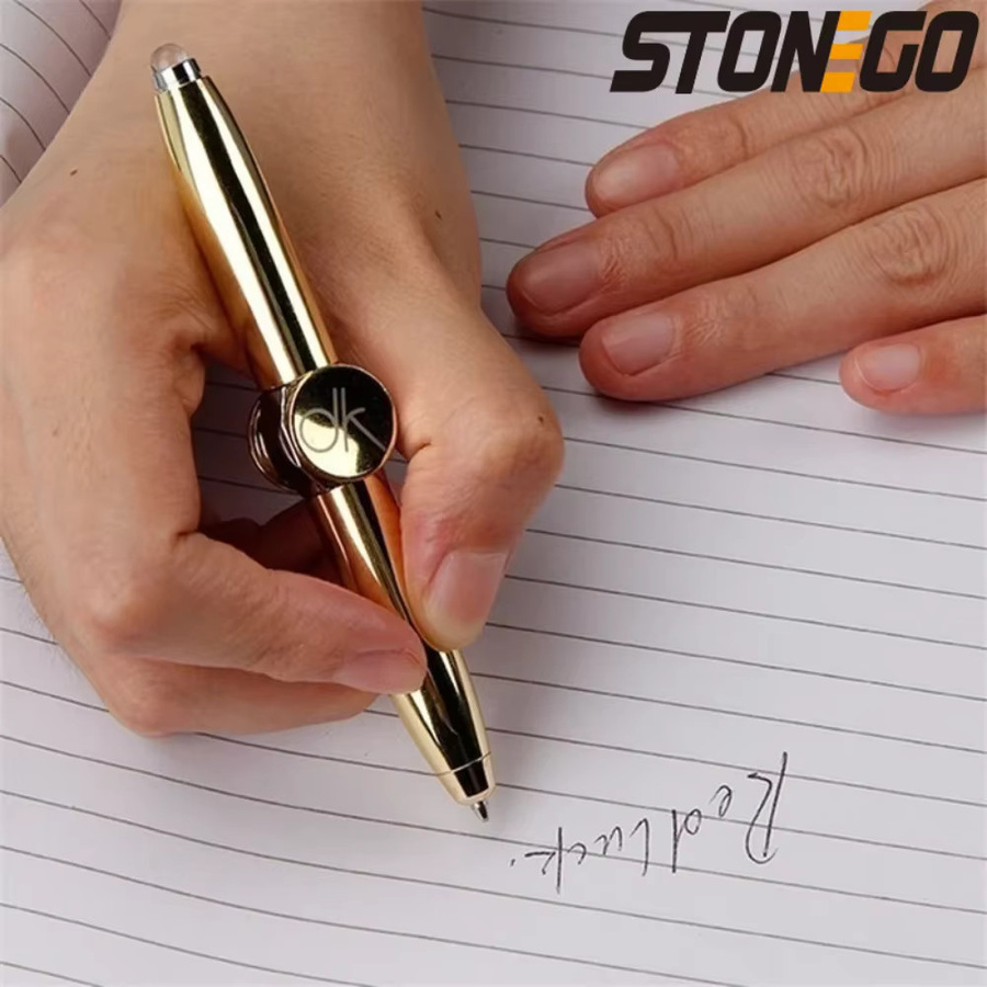 STONEGO Multifunktionaler Fidget Spinner Stift mit Lichtball in Gold aus Metall als Dekompressions-Schreibwerkzeug für Büro und Lernen - Bild 2