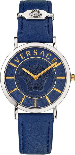 Versace Armbanduhr, Quarz, Edelstahl, Leder, Blau, 36 mm, Damen - Bild 1