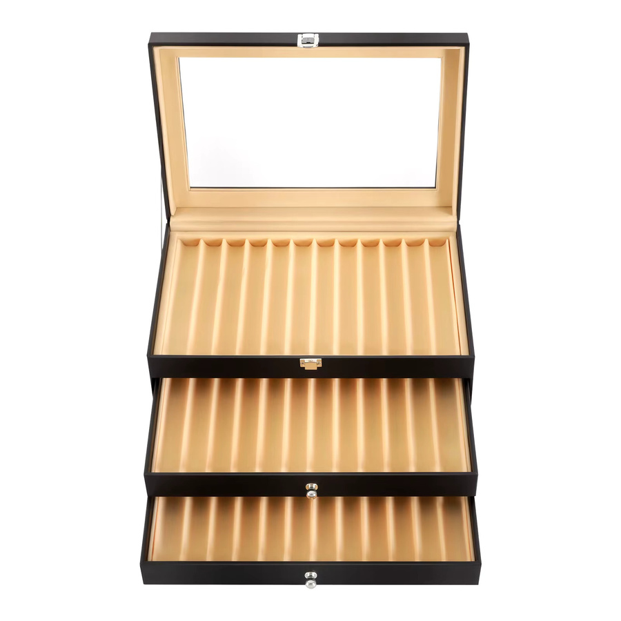 Bymaocar Stift-Display-Box mit 36 Fächern und Schubladen, 3-stufiger Stifte-Organizer aus PU-Material, Schwarz - Bild 4