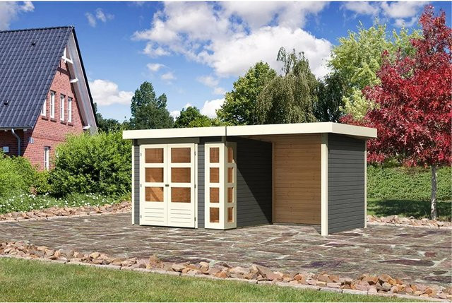 Karibu Holz-Gartenhaus Sölve in Terragrau mit Flachdach und modernem Design B: 238 cm, T: 213 cm, H: 211 cm - Bild 1
