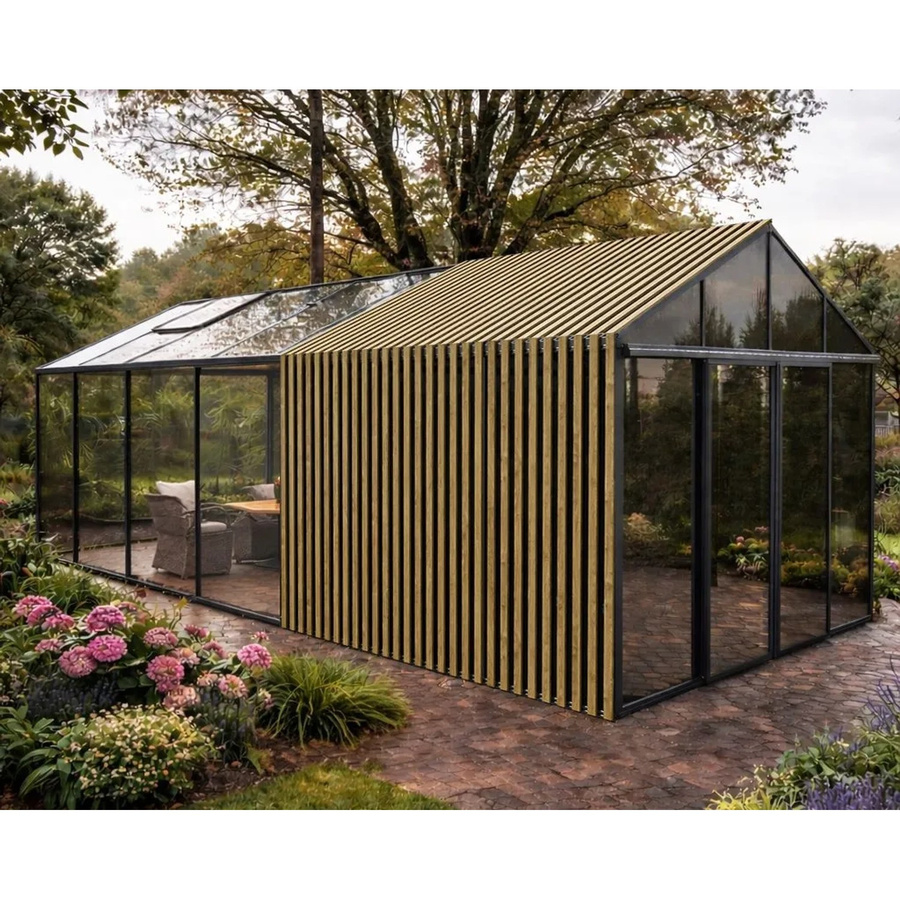 Bloomcabin Gewächshaus Klassik Accoya-Fusion GHCLSAF13 in Schwarz mit integriertem Stauraum, Sicherheitsglas und Belüftungssystem - Bild 2