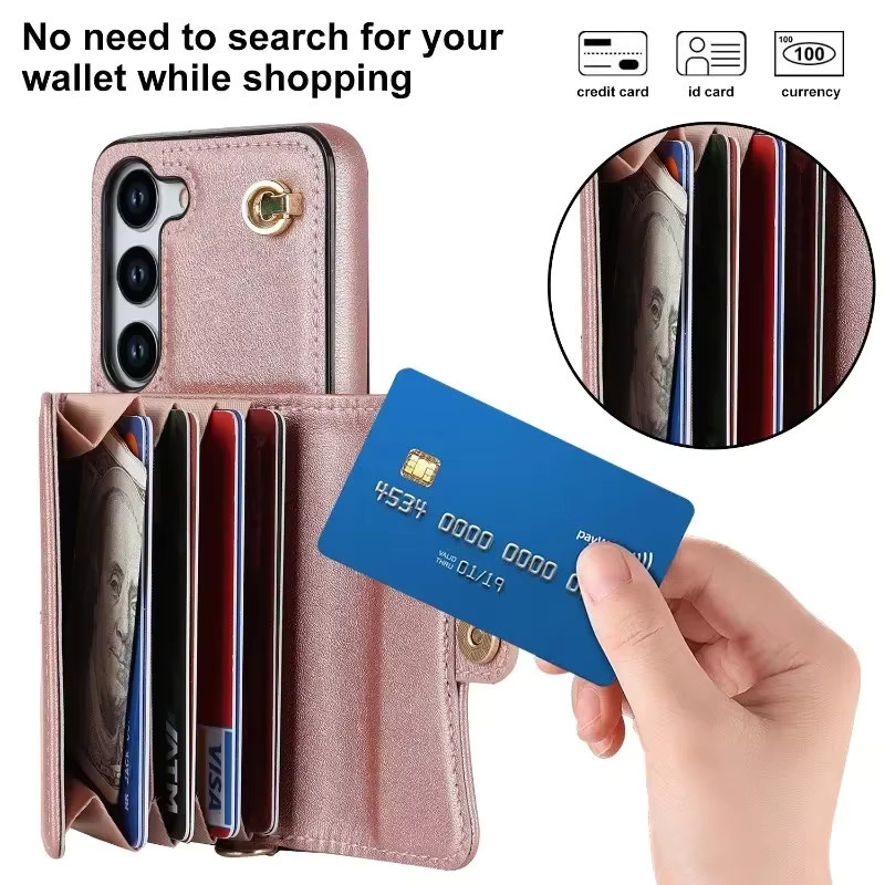 Handgelenkriemen Crossbody Handyhülle mit Brieftasche und Kartenetui für Samsung Galaxy S24 FE S25 S26 Ultra S23 S22 S21 Plus A56 A16 A15 A35 A55 A54 in Rot und Pink - Bild 2