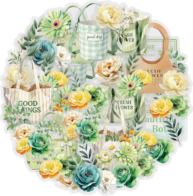 Etori Life Green Peony Aufkleber Set mit 20 Stück in Aquarell-Grüntönen für Laptop, Handy und Deko - Bild 1