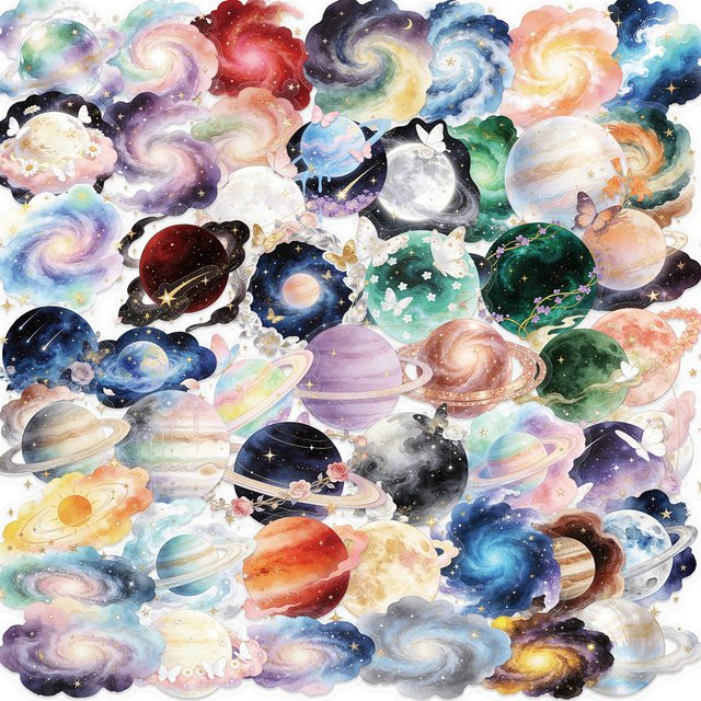 50 Stück Lanxihaibao Cartoon Sternenhimmel Weltraum Aufkleber aus wasserfestem PVC in Multicolour - Bild 1