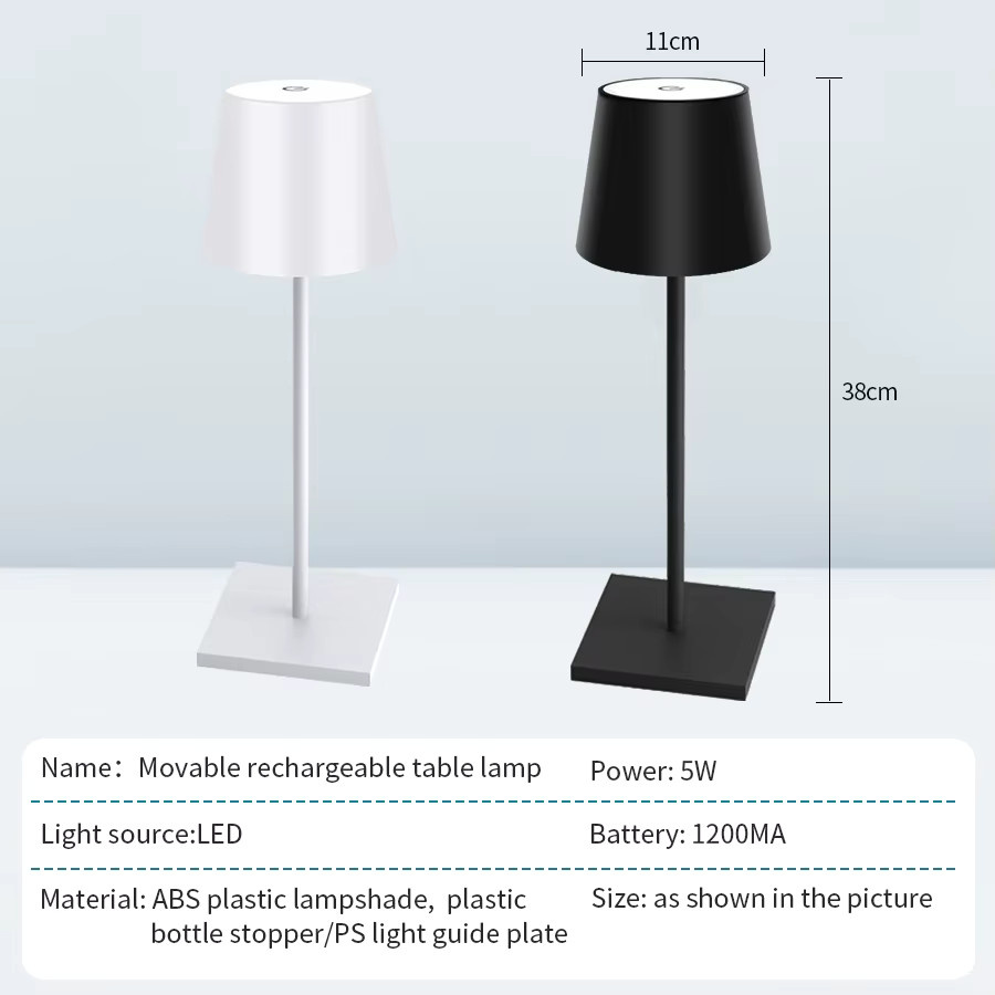 GGBEE Wiederaufladbare LED Tischlampe in Schwarz mit Touch-Schalter und 3-stufiger Dimmfunktion - Bild 2