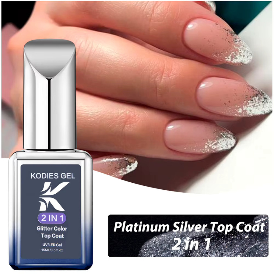 KODIES GEL Top Coat Platinum Silver Glitter, 15 ml, Glänzend - Bild 4