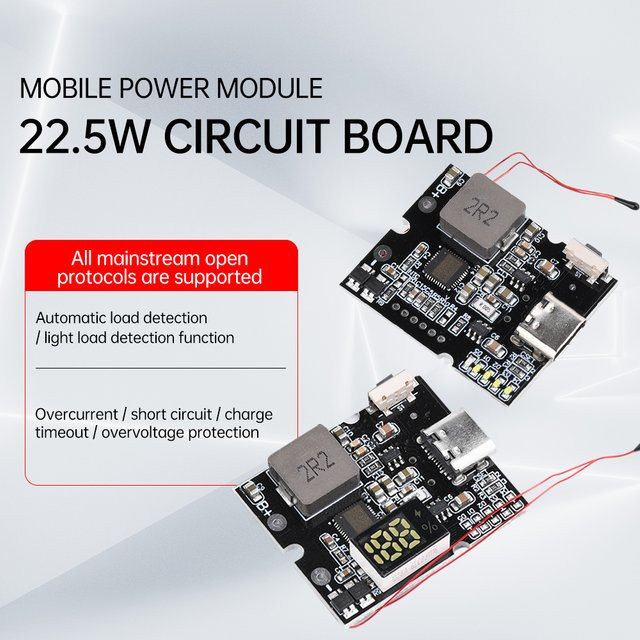 DIY Powerbank Modul Kit mit 22,5 W PD/QC 2-Wege-Schnellladung, USB-A und Typ-C Anschluss, Schwarz - Bild 1