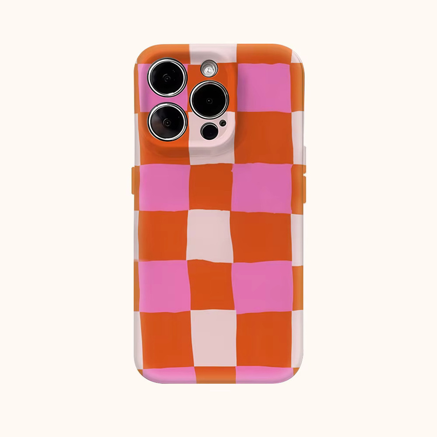 Potdemiel Gingham Handyhülle für iPhone in Rosa und Orange mit doppellagiger Rückseite - Bild 2