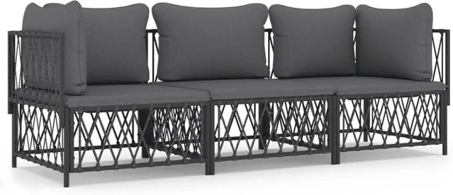 vidaXL 3-tlg Garten-Lounge-Set in Anthrazit mit Kissen aus Textilene und pulverbeschichtetem Stahl - Bild 1