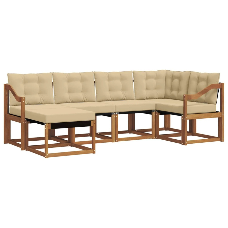 vidaXL Sofa Set 6-teilig L-Shape aus Akazienholz und Textilene in Natur-Beige mit Kissen - Bild 2