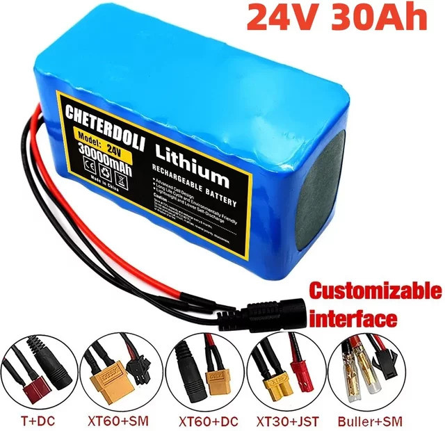 Cheterdoli 24V 30Ah Li-Ionen-Akku 18650 Lithium-Batterie in Blau für E-Bike, Scooter und Elektromotor inklusive 2A Ladegerät - Bild 1