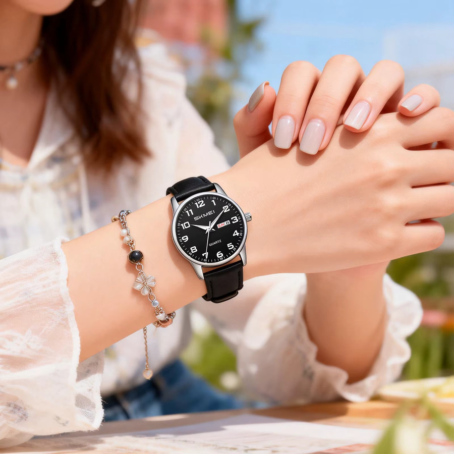 SKMEI Armbanduhr, Quarz, Schwarz, PU-Leder, Unisex - Bild 3