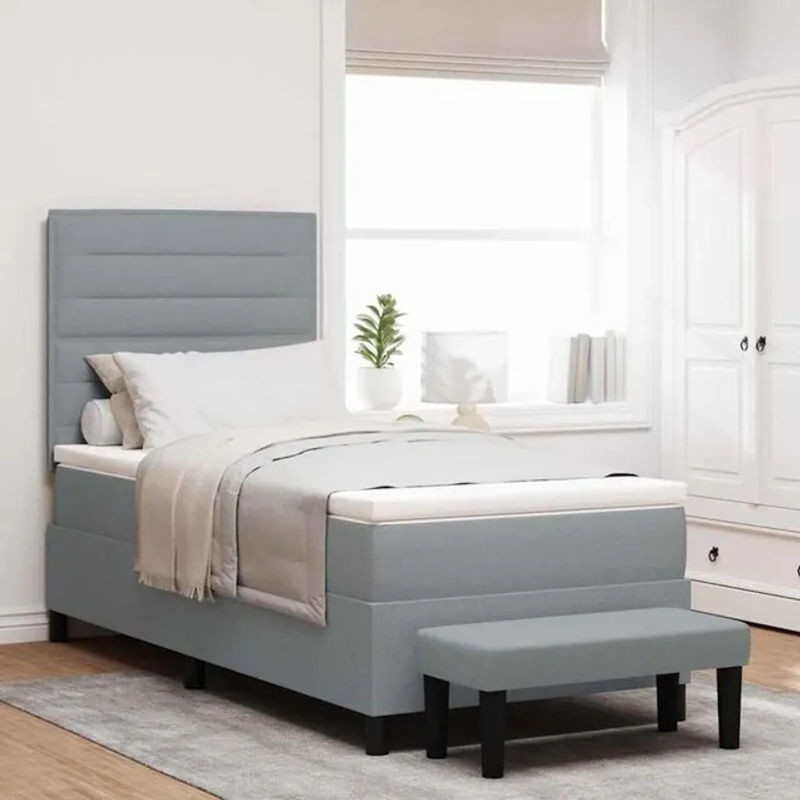 vidaXL Boxspringbett mit Matratze in Grau aus Stoff und Holzwerkstoff B/T: 80 x 200 cm - Bild 1