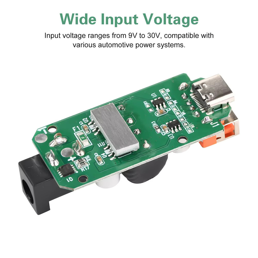 Diymore Dual-Port Schnelllademodul mit USB-A 30W und Typ-C 20W, VOOC Multi-Protokoll Step-Down-Lademodul DC 9V-30V, Grün - Bild 2