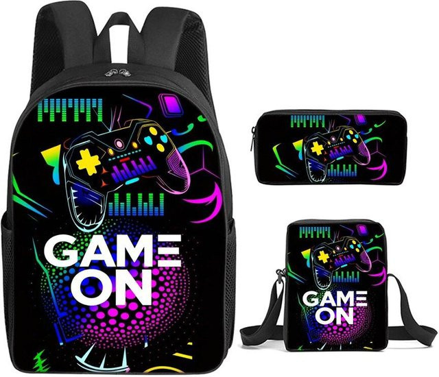 VINKA Cyberpunk Schultaschen-Set mit Rucksack, Umhängetasche und Federmäppchen in Multicolour für Jungen und Mädchen - Bild 1