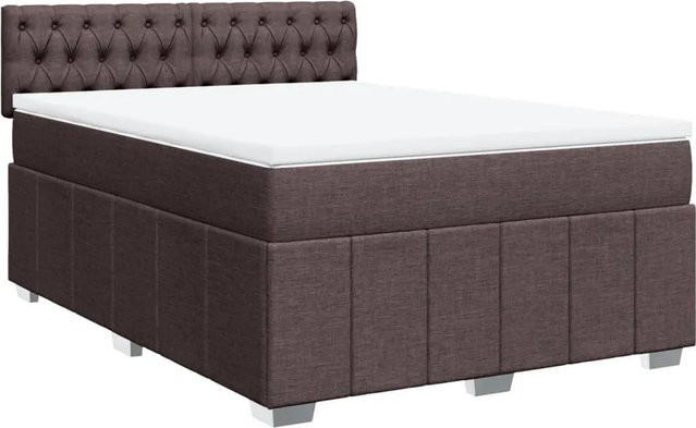 vidaXL Boxspringbett mit Matratze Dunkelbraun, Hybridbett mit Taschenfederkern aus Stoff und Kiefernholz, B/T: 160 x 200 cm - Bild 1