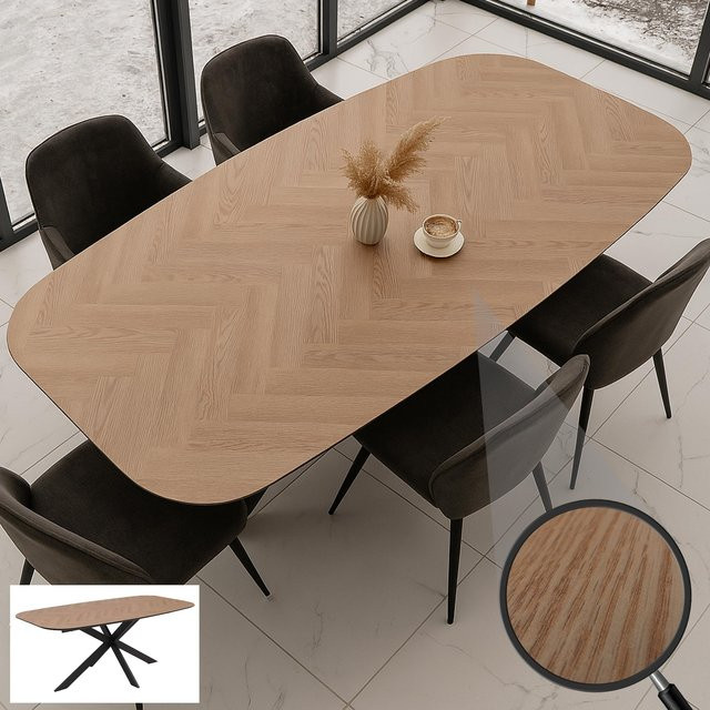Esszimmertisch MCW O56 in Eiche Hell mit modernem Design aus MDF und Metall, B/T: 200 x 100 cm, Höhe: 77 cm - Bild 1