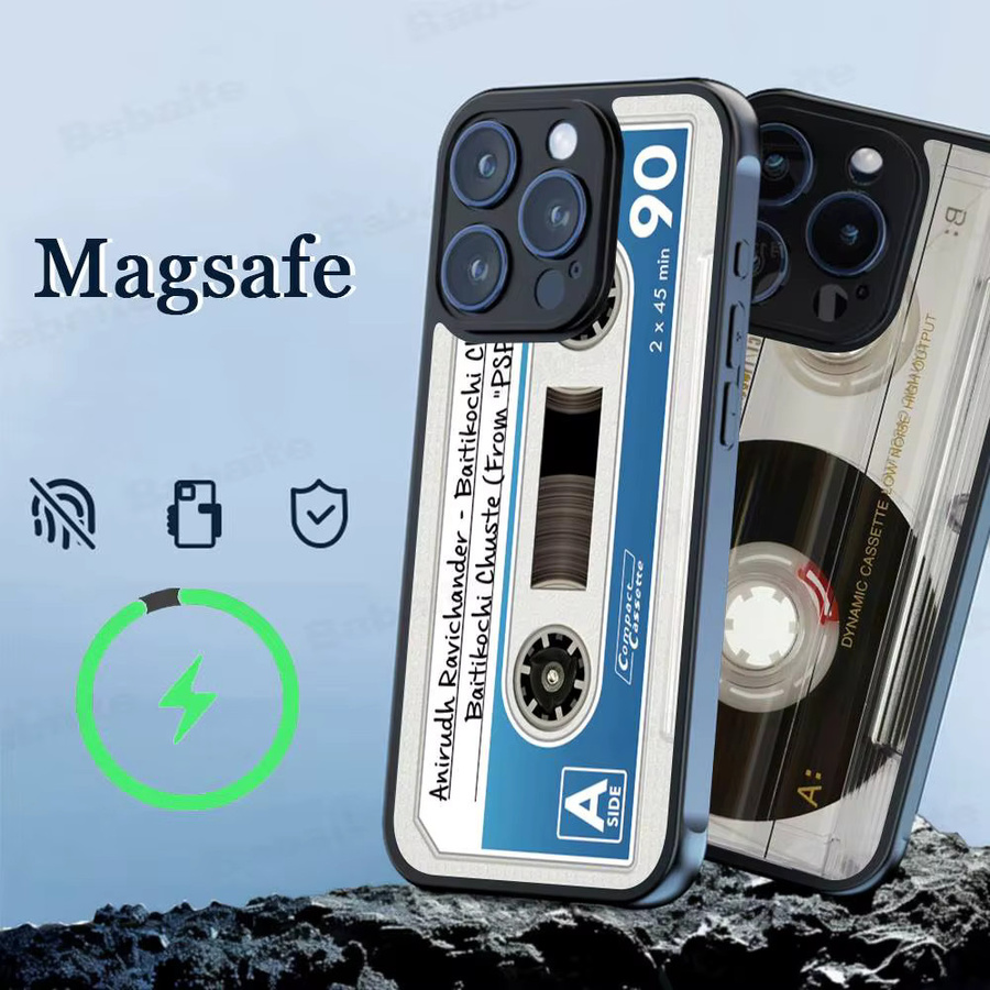 Magnetische Radioband-Kassetten Telefonhülle für Apple iPhone 17 16 15 14 13 12 11 Pro Max Plus mit kabellosem Laden in Transparent - Bild 4