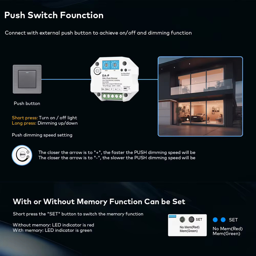 CENFAYA Dali Push LED Dimmer DA-P AC 110V 220V 230V mit Push-Dimmen und Speicherfunktion für Dali LED Treiber und Vorschaltgeräte in Weiß - Bild 2