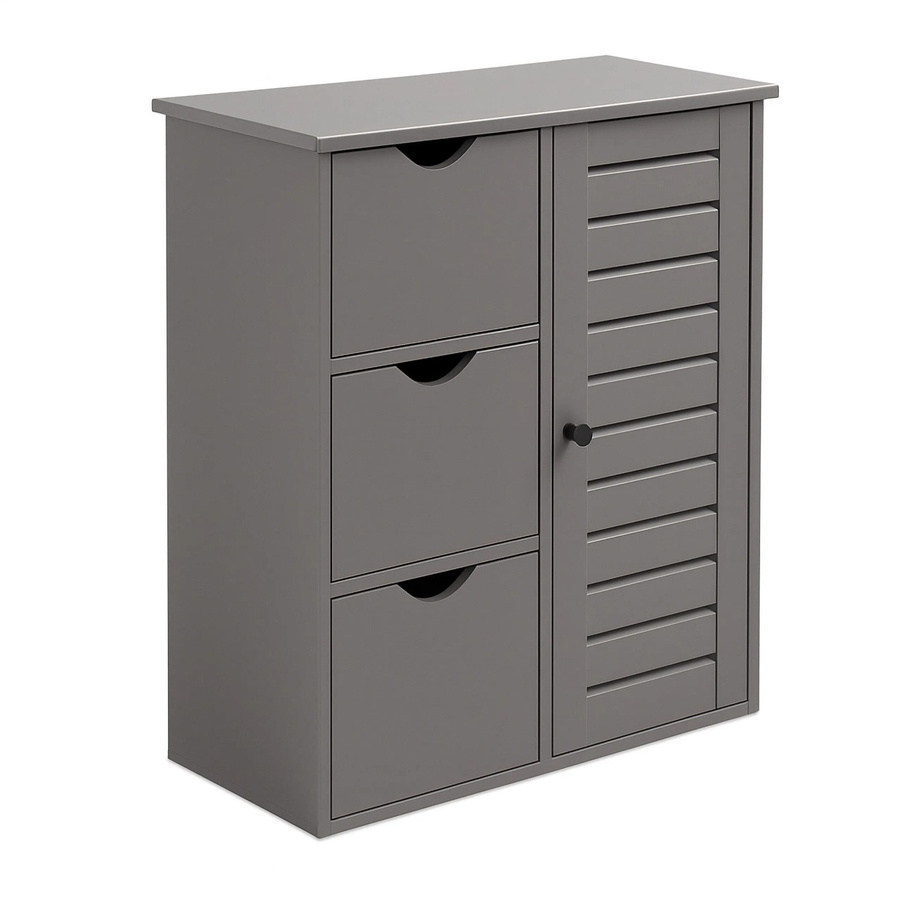 Relaxdays Badezimmerschrank aus Holzwerkstoff in Grau mit 3 Schubladen und Streben-Design, B/T/H: 80 x 60 x 30 cm - Bild 2