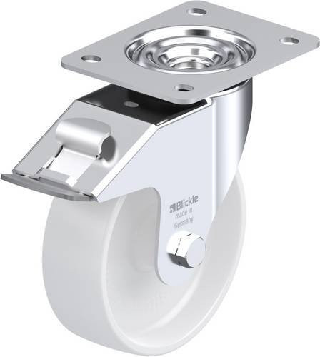 Blickle Lenkrolle LE-PPN 150G-FI mit Feststeller, Rad-Durchmesser: 15 cm, Tragfähigkeit: 300 kg, Farbe: Weiß, Material: Stahl und Kunststoff, verzinkt - Bild 1