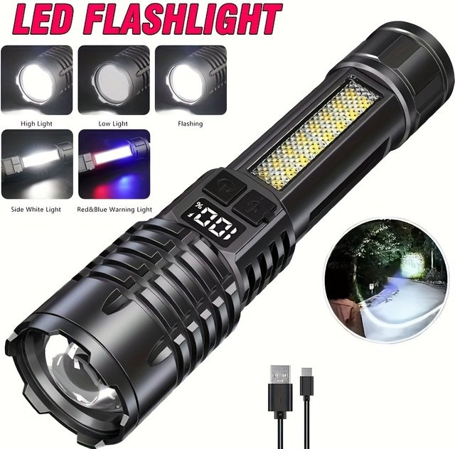 Heinast Multifunktionale Outdoor-Taschenlampe mit großer Reichweite und Arbeitslicht, Schwarz, Wiederaufladbar - Bild 1