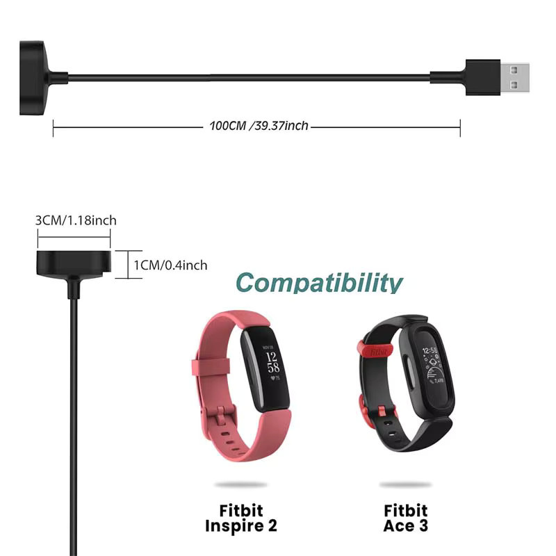 Indekos USB-Ladegerät für Fitbit Inspire 2 in Schwarz - Bild 3