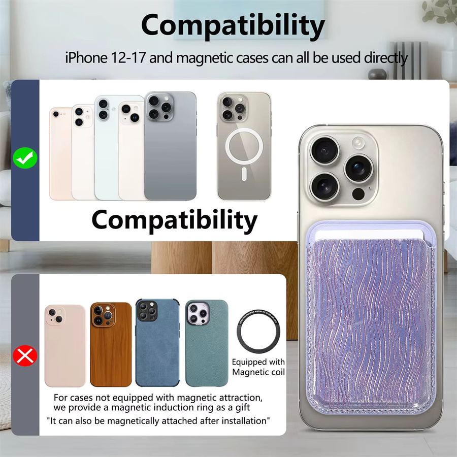 szHAIyu Magnetisches PU-Leder Kartenetui für MagSafe, Geldbörse für iPhone 17 16 15 14 Pro Max und Samsung Galaxy S25 S24 S26 Ultra, Gold und Lila - Bild 3