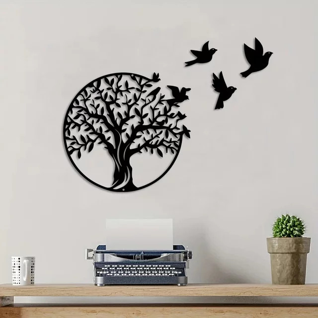 DDPNKL Wanddekoration Baum des Lebens aus Metall in Schwarz, modernes florales Design für Garten und Haus - Bild 1