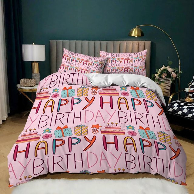 Bettwäsche-Set Alles Gute zum Geburtstag von Binchi Outdoor Product aus weicher Mikrofaser, Farbe Pink, B/H: 150 x 200 cm - Bild 1