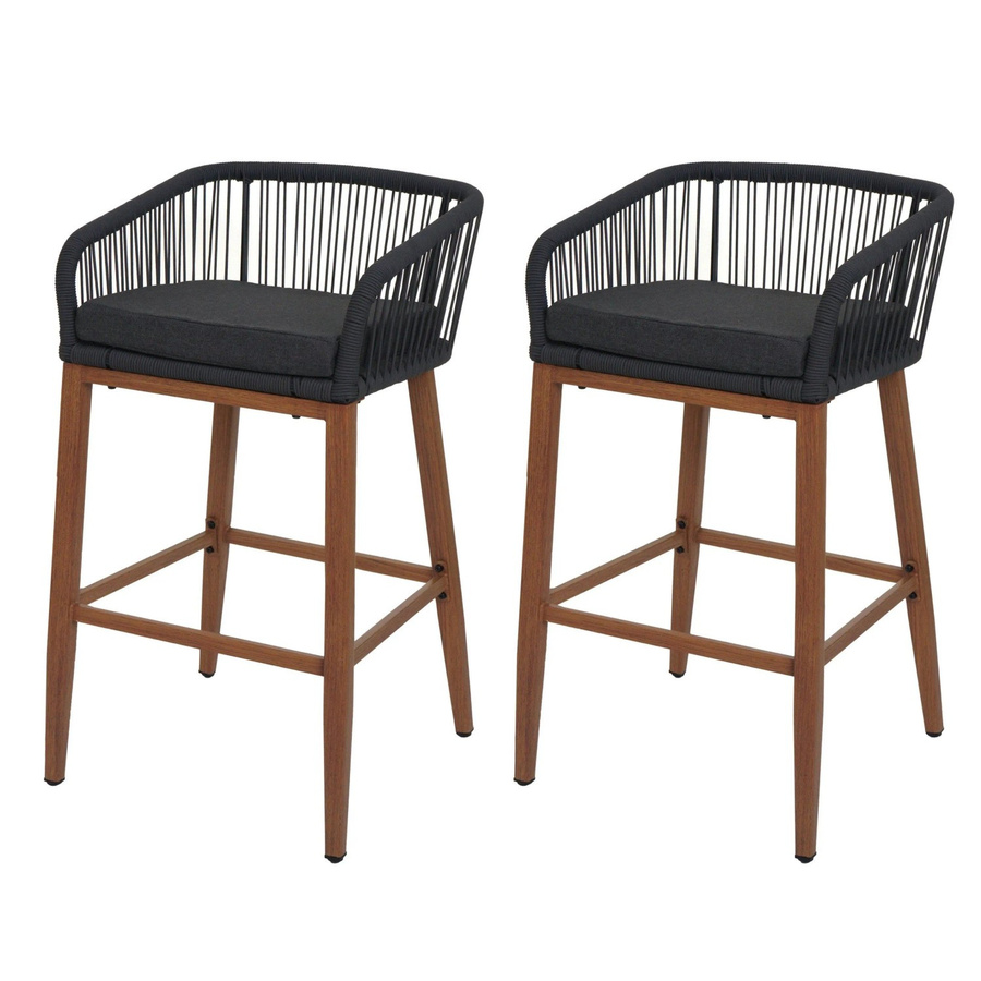 Proregal 2er-Set Rope-Barhocker mit Seilgeflecht und Sitzpolstern in Anthrazit und Dunkelgrau, H x B x T: 92 x 51 x 53 cm, Sitzhöhe: 76 cm - Bild 2