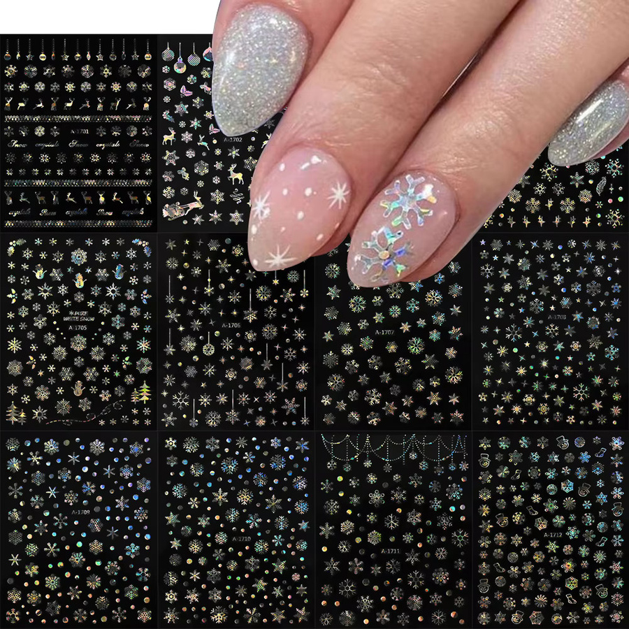 MAFANAILS Nail Art Aufkleber, Schneeflocken, Weiß, Metallic, 12 Stück - Bild 1