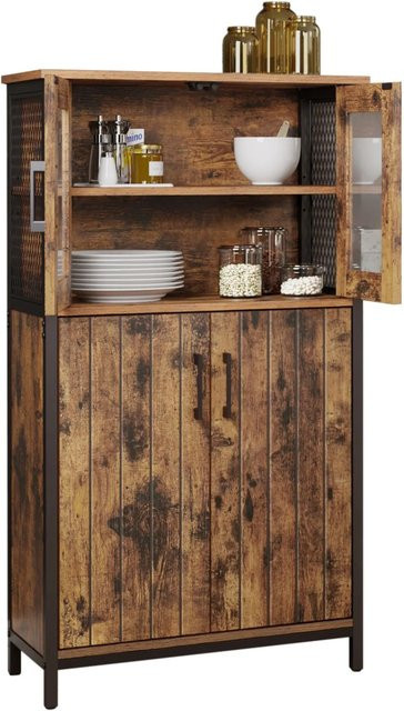 Songmics Sideboard Daxton im Industriestil mit Glastüren und Gitterdesign, Braun-Schwarz - Bild 1