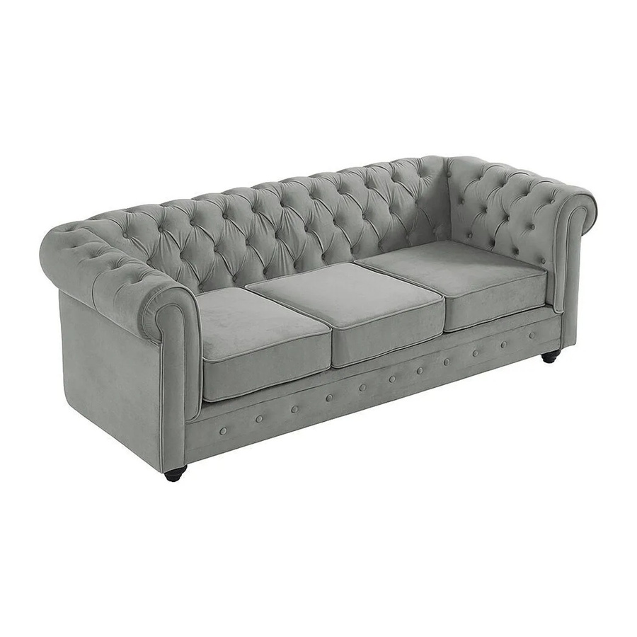 Vente-unique Chesterfield Sofa aus Samt in Lichtgrau, Breite: 205 cm - Bild 2