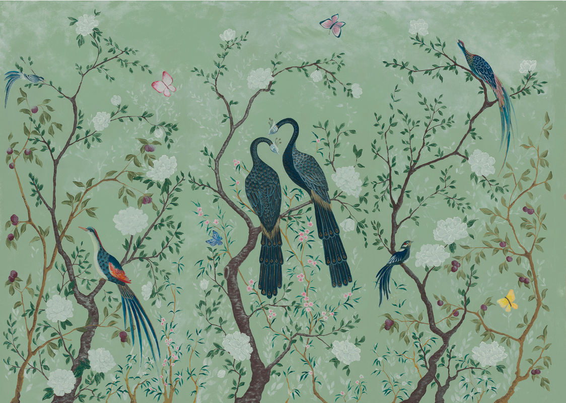 Coordonne Wandbild Edo mit floralem Motiv und Vögeln in Grün - Bild 1