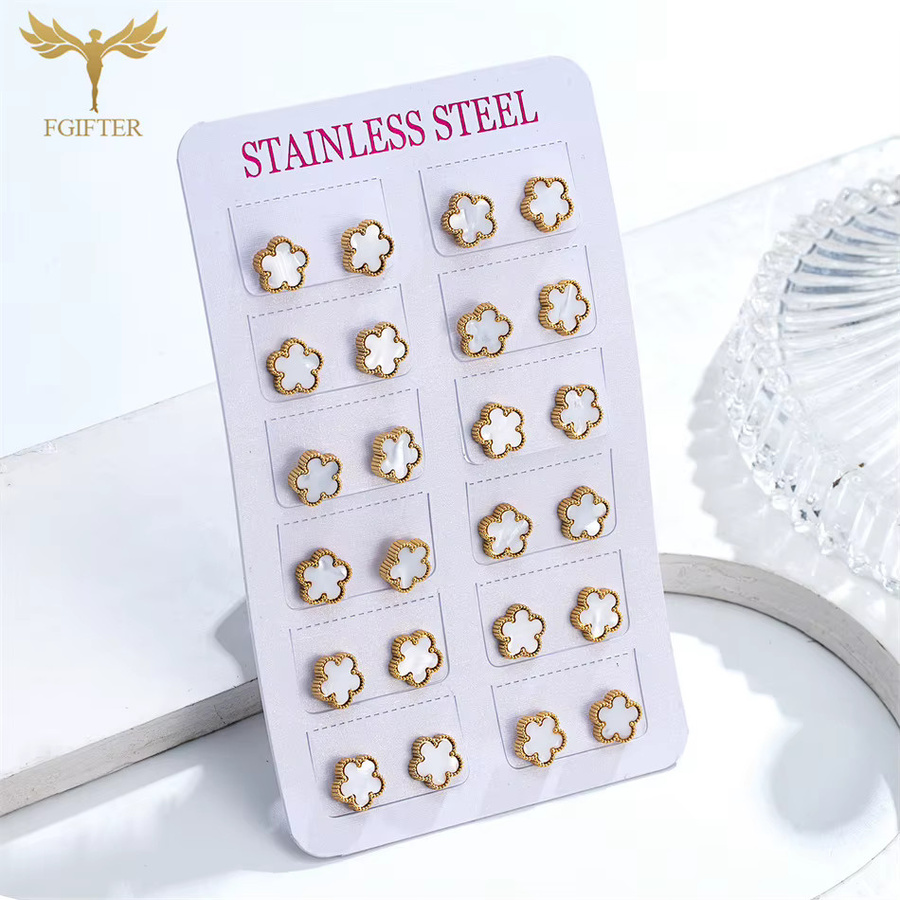Fgifter Kleeblatt-Ohrstecker-Set, Edelstahl, Gold, Damen - Bild 1