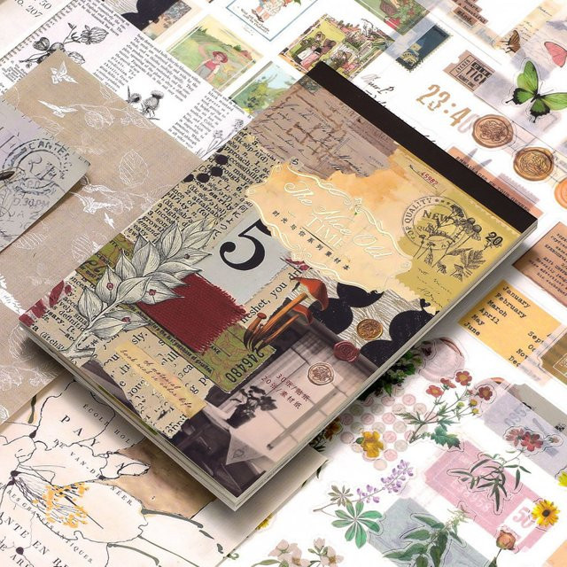50-teiliges Retro-Stickerbuch-Set in Multicolour für DIY-Collagen und Planer-Layouts aus Papier - Bild 1