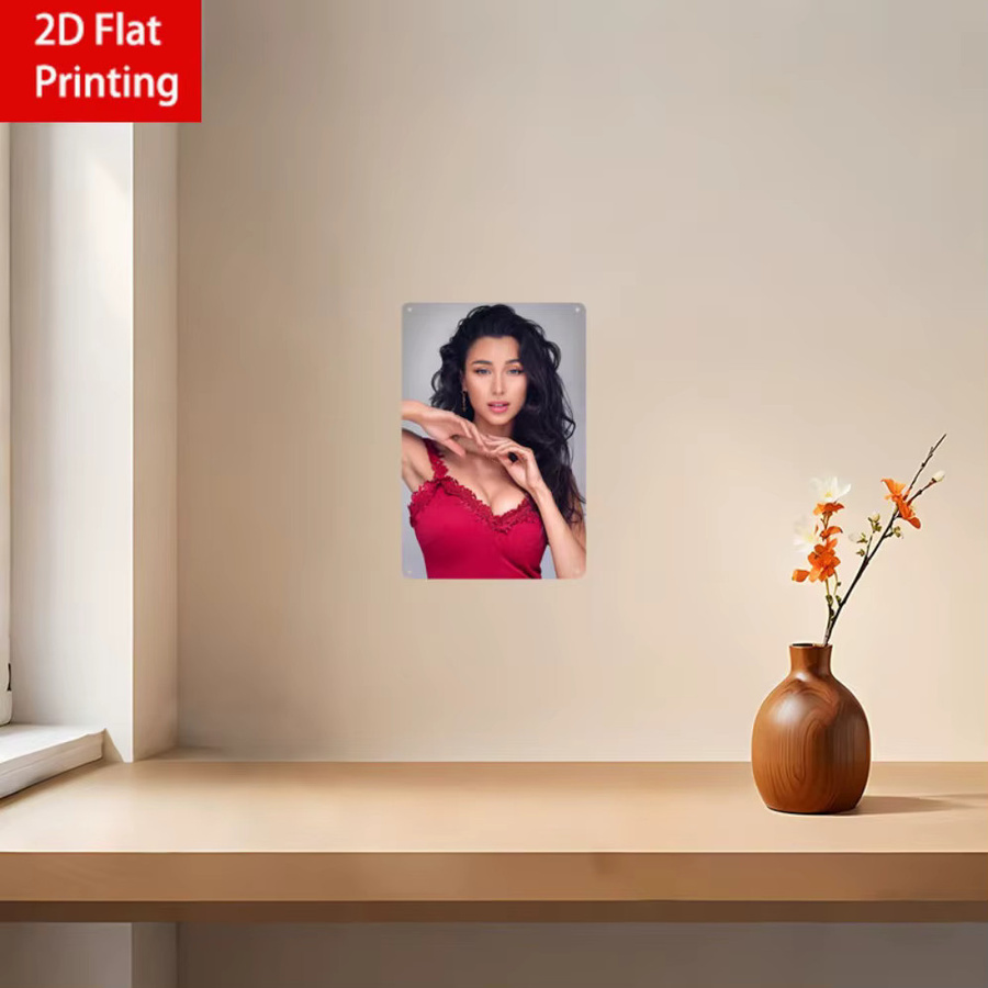 HELLOYOUNG Vintage Wandkunstdekoration aus Metall – Retro-Porträt einer eleganten Frau in Rot und Weiß, B/H: 20,3 x 30,5 cm - Bild 4
