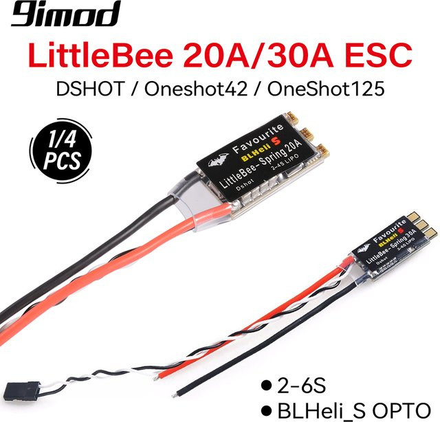 9imod FVT Little Bee ESC BLHeli_S Opto 20A/30A Geschwindigkeitsregler für RC FPV Drohnen in Schwarz - Bild 1