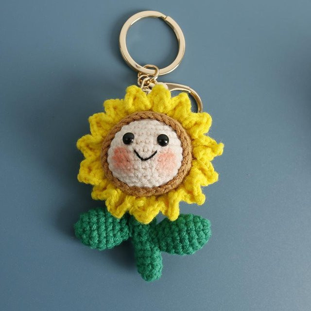 Schlüsselanhänger Sonnenblumenpuppe, Häkel-Blumenstrauß, Unisex - Bild 1